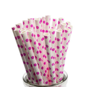 Χάρτινα λευκά καλαμάκια με ροζ πουα